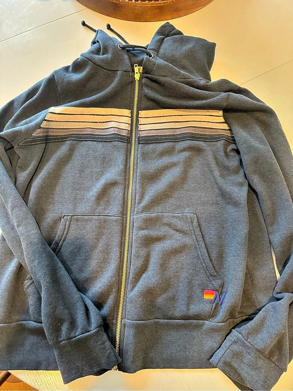 Aviator Nation 5 Stripe Zip Hoodie in Gray